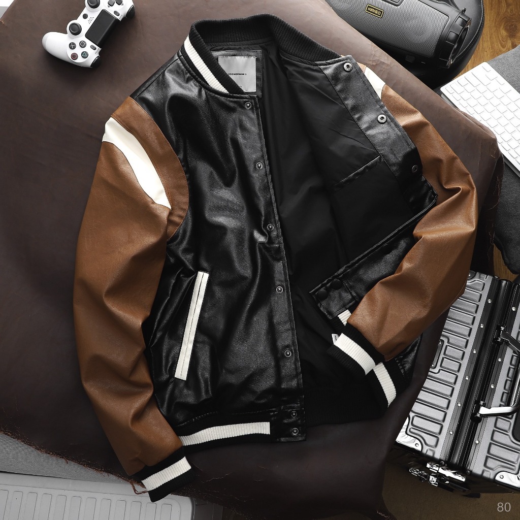 Áo Khoác Da Bomber ICONDENIM Contrast Sleeves Đứng Form - AKID0080