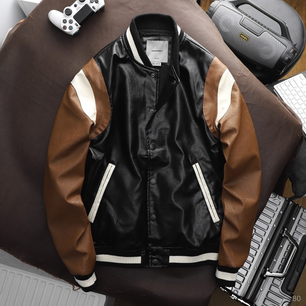 Áo Khoác Da Bomber ICONDENIM Contrast Sleeves Đứng Form - AKID0080