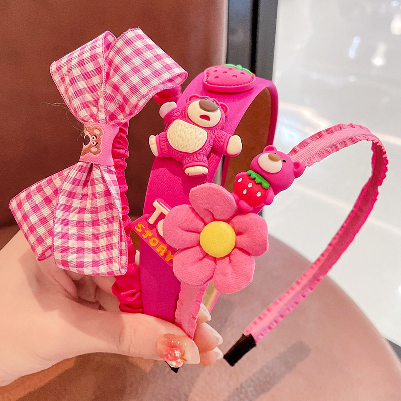 Sét 3 băng đô cài tóc cho bé gấu dâu hồng Lotso tiểu thư, dễ thương phong cách Hàn Quốc BB05