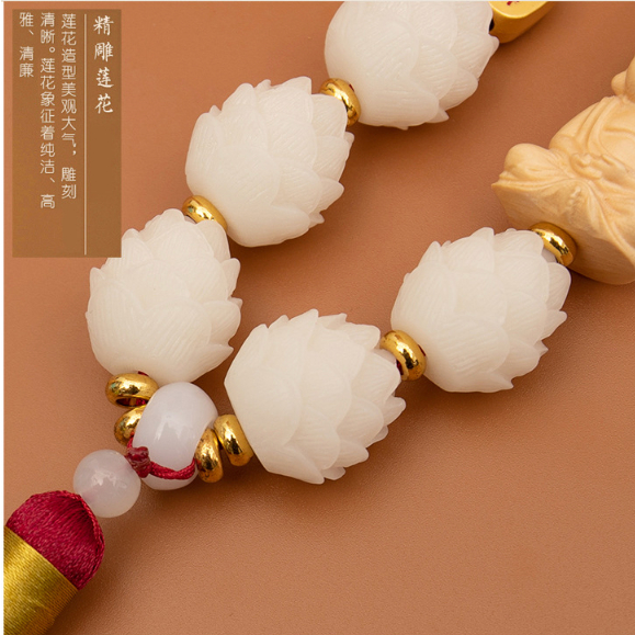 Khánh Phật Thích Ca Cửu Liên Hoa Gỗ Hoàng Dương treo gương chiếu hậu Ô tô, trang trí nội thất sang trọng, Mang bình An
