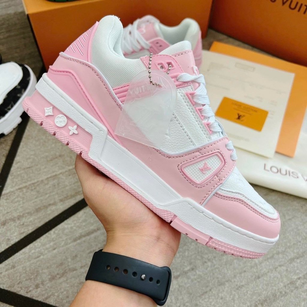 Giày Thể Thao LV đen trắng Louis Vuitton Trainer Black White Nam Nữ, Giày LV Đỏ, xanh than Các Màu Hót Siêu Chất