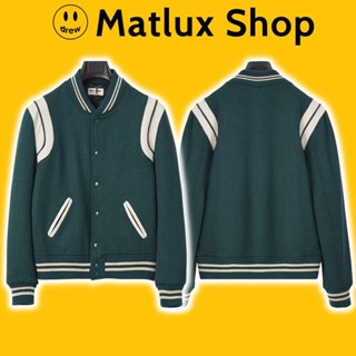 Áo khoác bomber SLP Teddy Jacket màu xanh cao cấp, Áo khoác bóng chày nam nữ YSL chất liệu vải len dày dặn, Áo Teddy