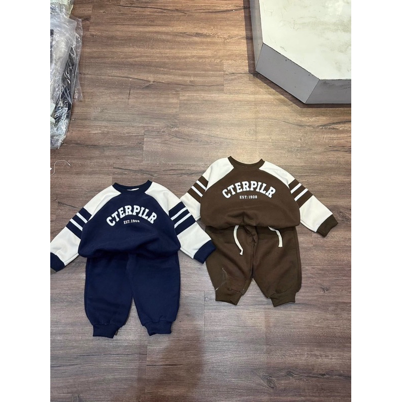 Quần áo thu đông bé trai, set bộ dài tay chất nỉ 2 da họa tiết CTERPILE cho bé 10-30kg