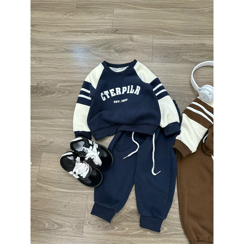 Quần áo thu đông bé trai, set bộ dài tay chất nỉ 2 da họa tiết CTERPILE cho bé 10-30kg