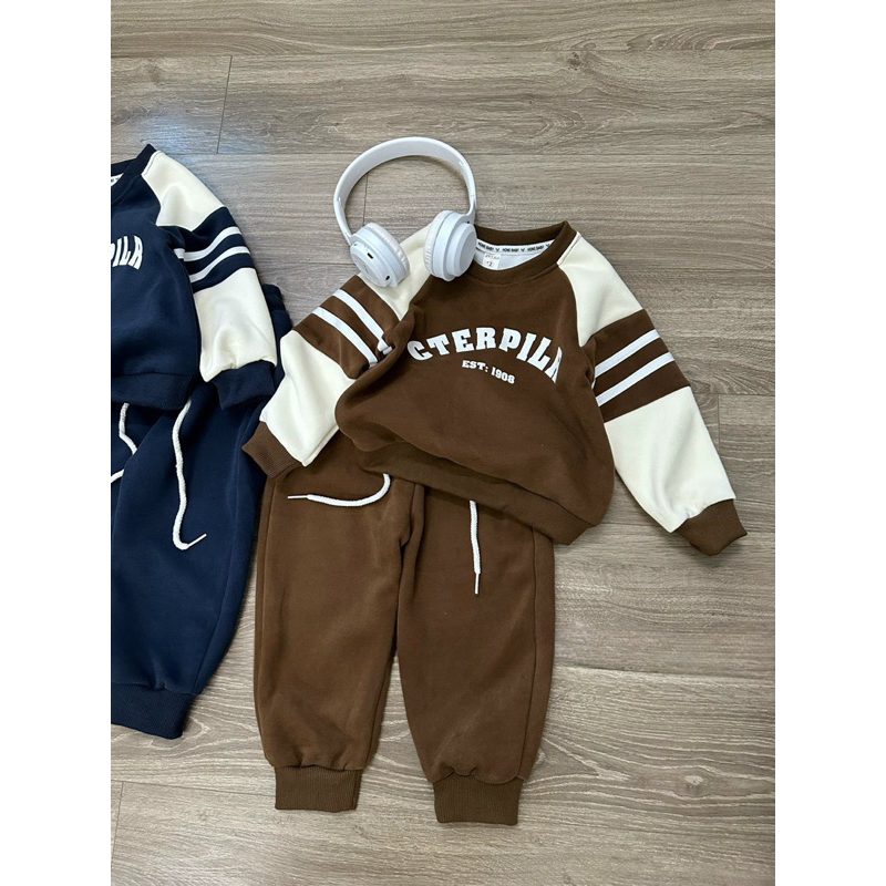 Quần áo thu đông bé trai, set bộ dài tay chất nỉ 2 da họa tiết CTERPILE cho bé 10-30kg