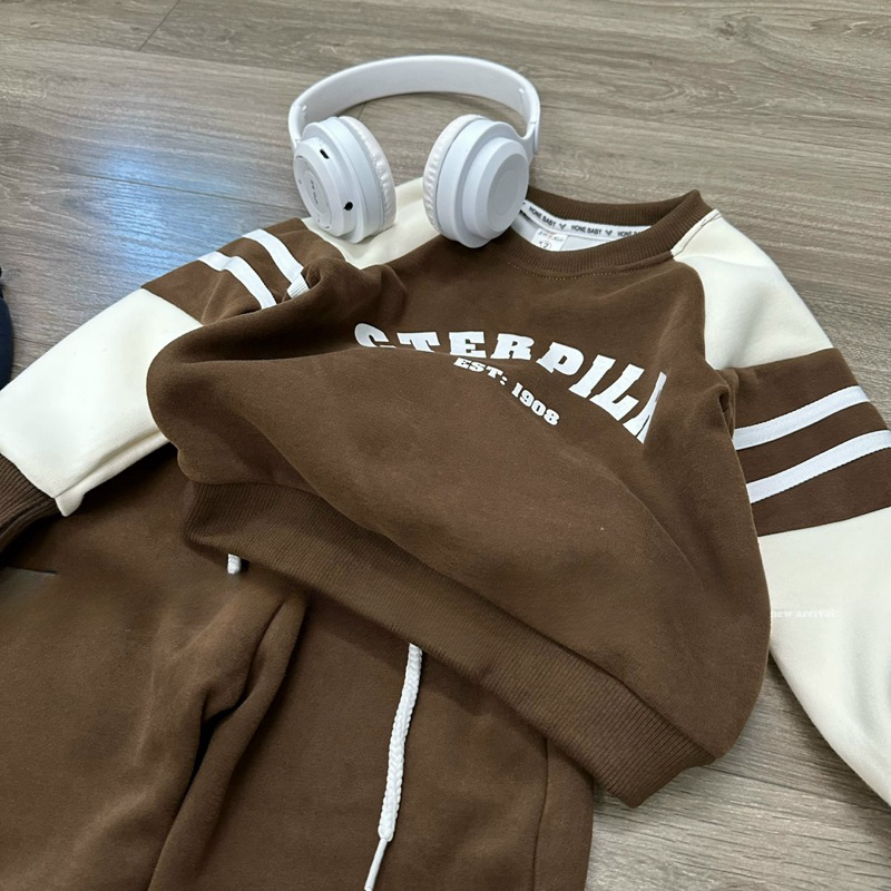 Quần áo thu đông bé trai, set bộ dài tay chất nỉ 2 da họa tiết CTERPILE cho bé 10-30kg