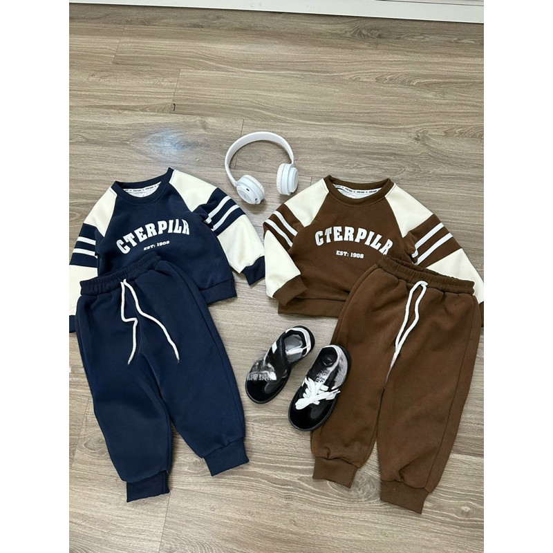 Quần áo thu đông bé trai, set bộ dài tay chất nỉ 2 da họa tiết CTERPILE cho bé 10-30kg