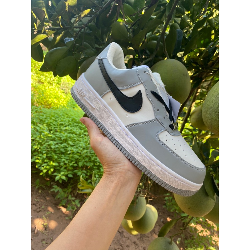 Giày Thể Thao AF1 Xám Móc Đen Nam Nữ, Giày Sneakers Air Force 1 Xám Vệt Đen Bàn Chải Siêu Hot 2023 Cao Cấp