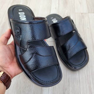Dép Nam Quai Ngang Da Bò DONAVY, Đế Cao 5CM Hỗ Trợ Chiều Cao D.TOMY