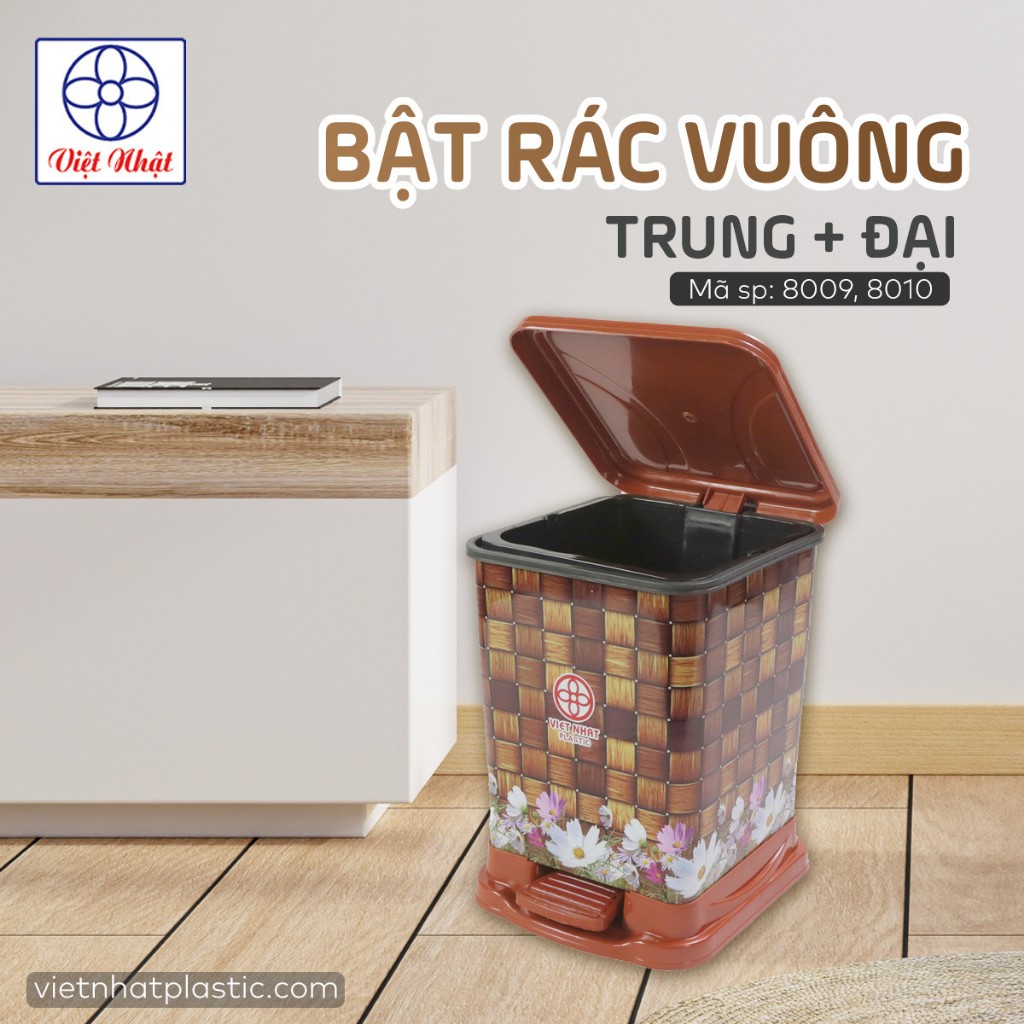 Bật rác vuông trung 8009, Thùng Rác Việt Nhật Cao Cấp, Thùng Rác Phòng Tắm, Nhà Bếp