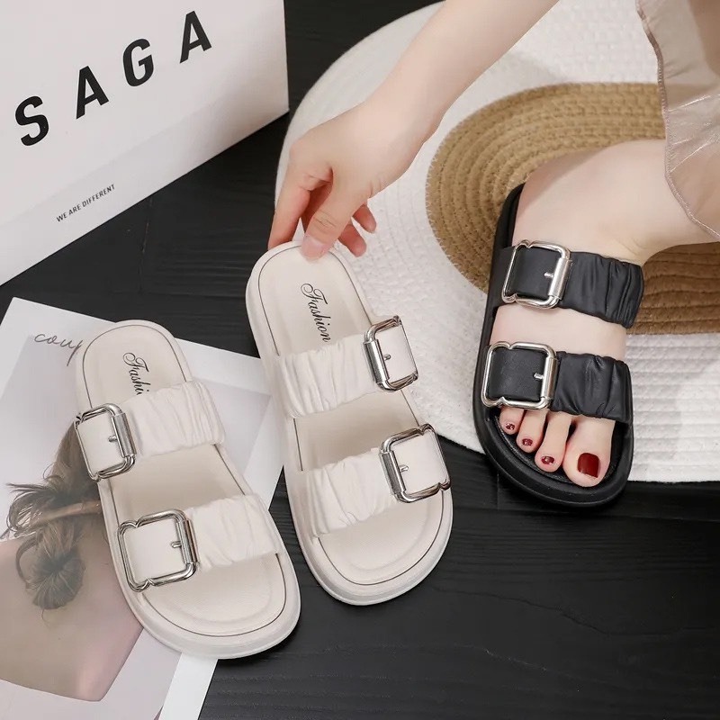 Dép khoá quai ngang nữ , dép 2 quai khoá nhún khoá thời trang đi chơi, dạo phố