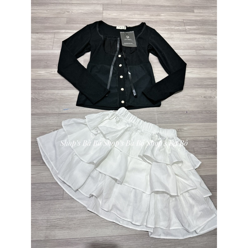 Set áo dài tay kèm chân váy cho nữ mặc nhà, mặc đi chơi, chất vải thun gân, form đẹp, tôn dáng