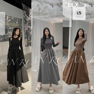 Váy Maxi Tăm Pha Thô Cổ Tròn Khoét Vai
