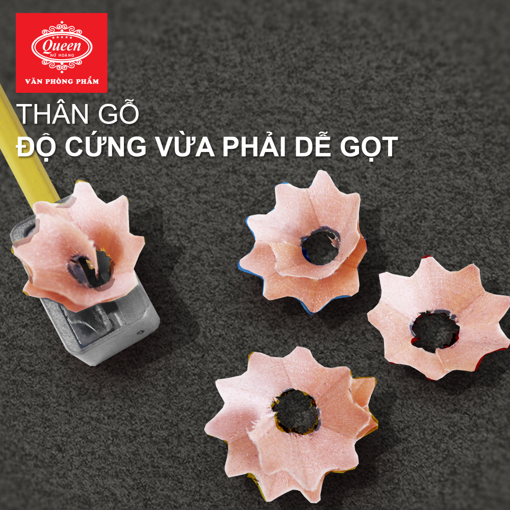 Bút chì 2B Queen  - CHÍNH HÃNG - Thân Màu Đỏ/Vàng/Xanh - 2B Design Partner  PC-951 - 1 Hộp