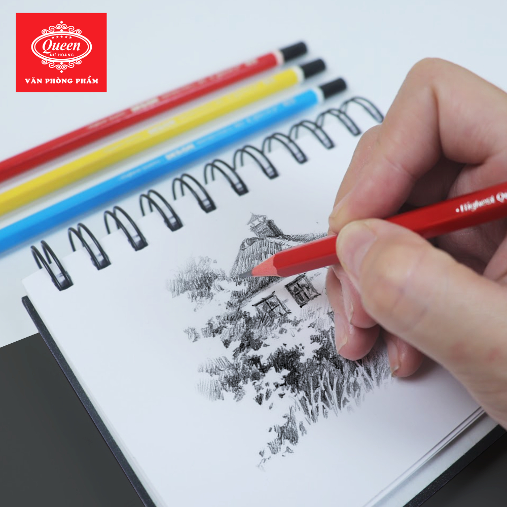 Bút chì 2B Queen  - CHÍNH HÃNG - Thân Màu Đỏ/Vàng/Xanh - 2B Design Partner  PC-951 - 1 Hộp