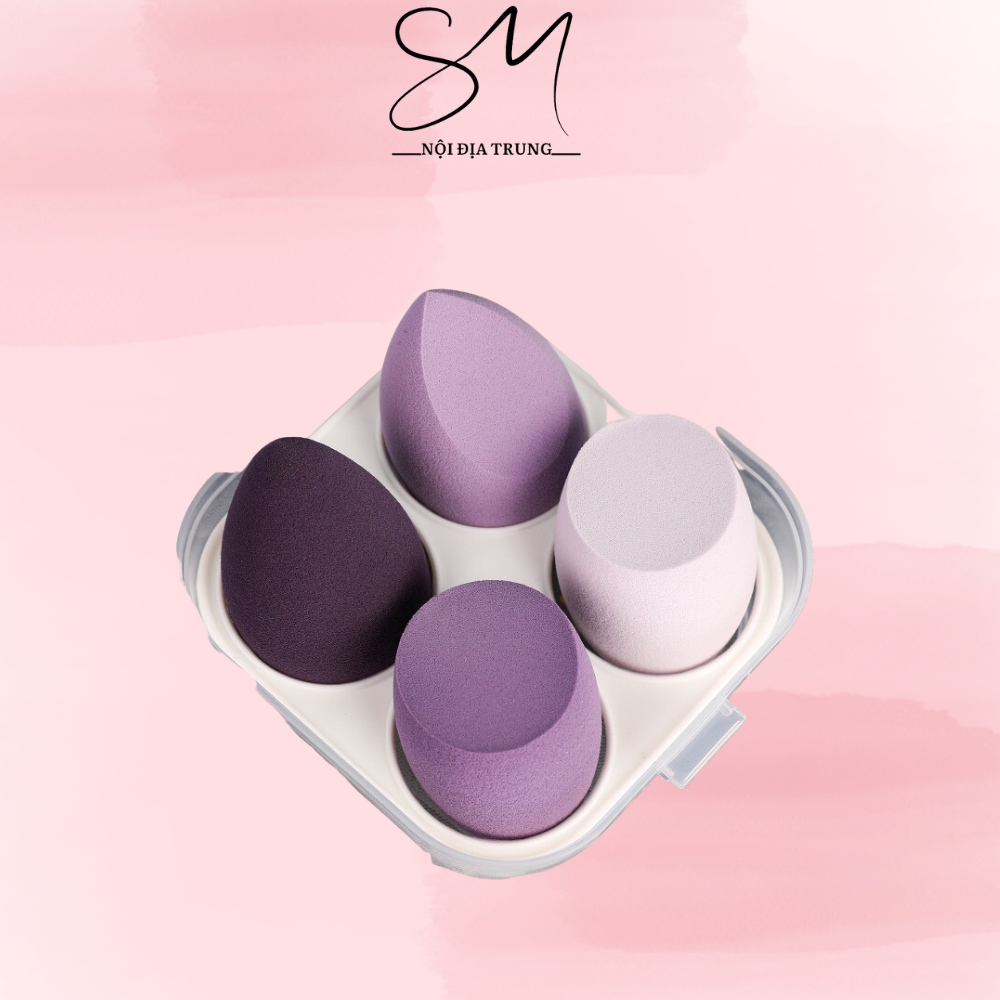 Combo 4 Mút Trang Điểm Tông Màu Pastel, Mút Tán Kem Nền, Hình Giọt Nước Hàng Nội Địa Trung