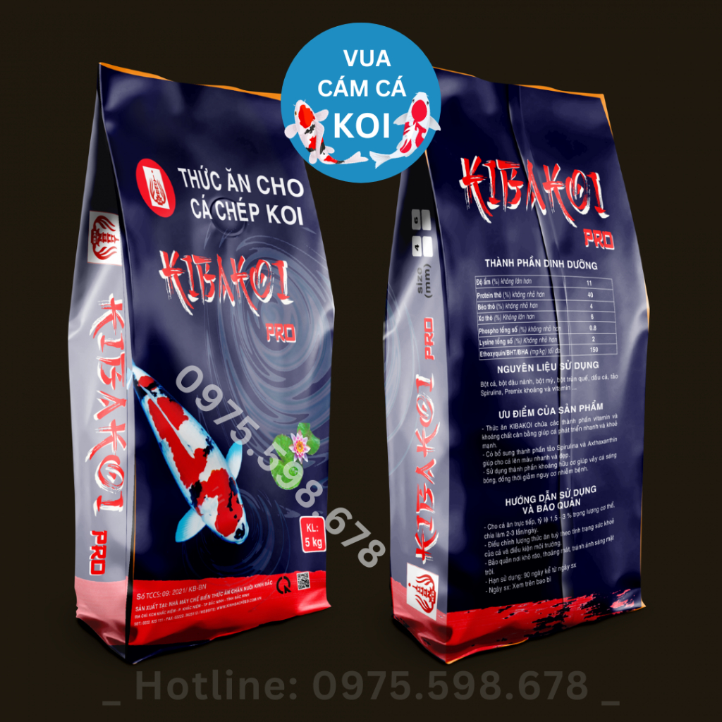 Cám Cá Koi Kibakoi Pro 40% đạm - Túi 5 Kg - Giúp tăng trưởng và tăng màu giúp cá phát triển body, lên màu đẹp