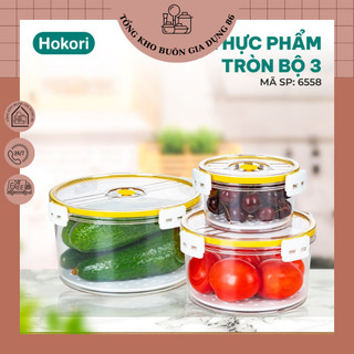 Bộ 3 hộp thực phẩm tròn Hokori 6558, Hộp đựng thực phẩm Việt Nhật cao cấp