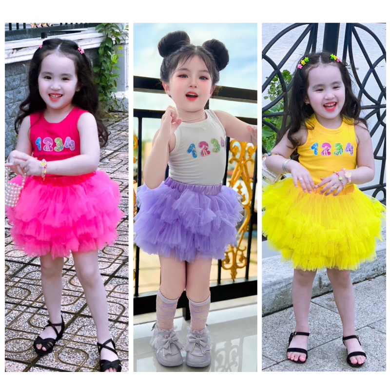 Sét chân váy tu tu và áo thun ba lỗ bé gái