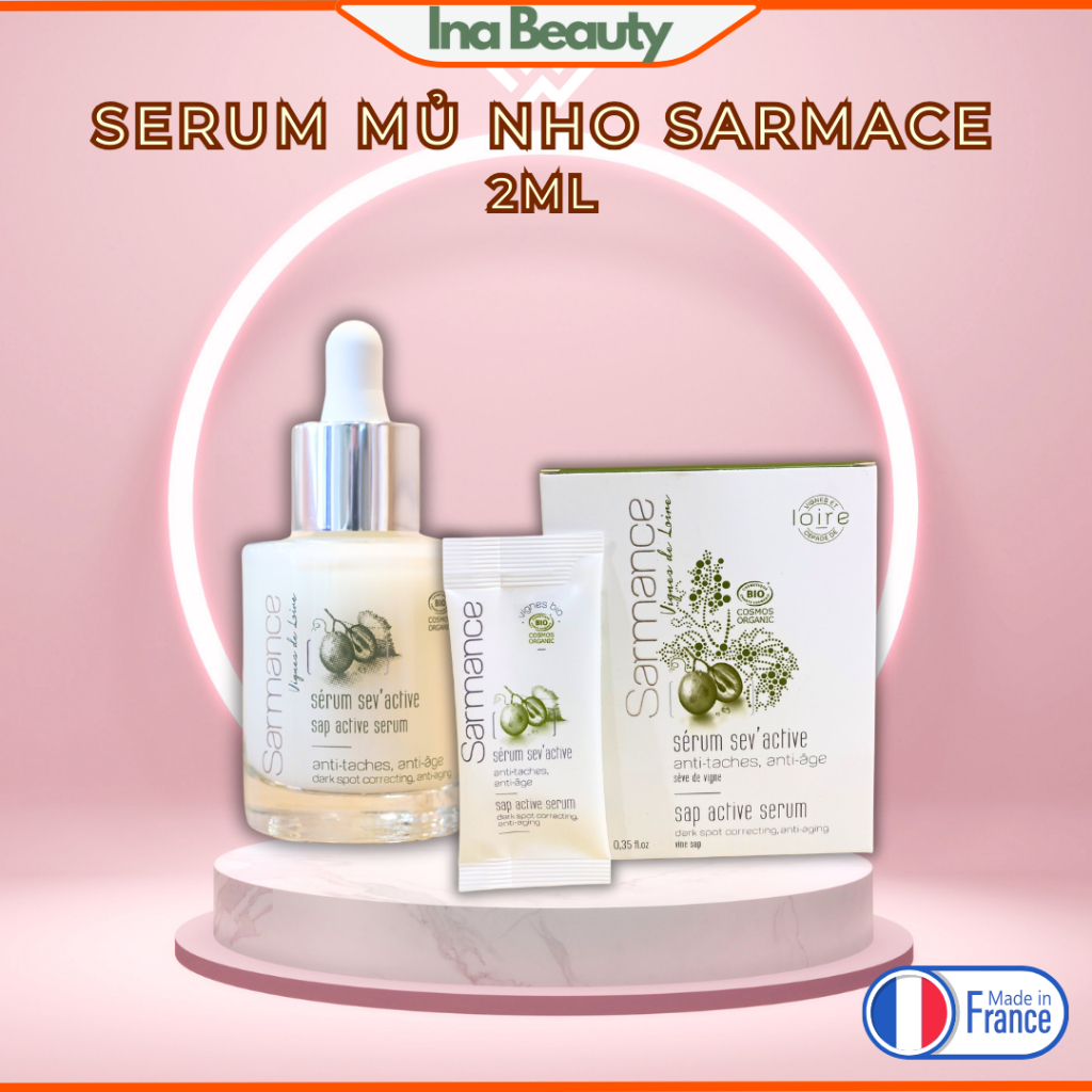 Mẫu Thử 2ml Serum Pháp Chống Lão Hóa, Trắng Da, Hữu Cơ Sarmance, Chiết Xuất từ Mủ Nho, An Toàn cho Bà Bầu