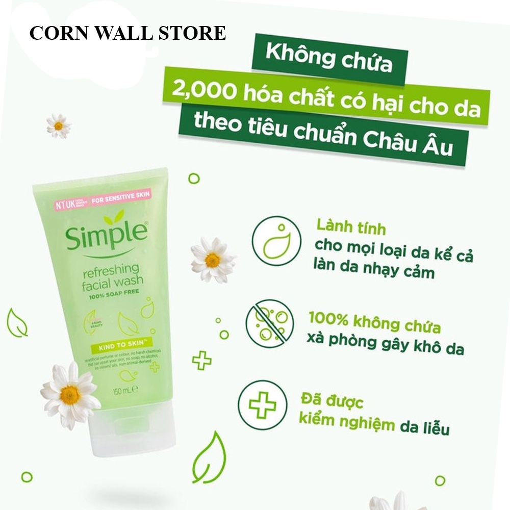 Gel Rửa Mặt Dành Cho Da Nhạy Cảm SIMPLE Kind To Skin Refreshing Facial Wash Gel 50ml