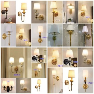  TG1767 - Đèn tường thân mạ vàng cao cấp chao vải trắng Đèn tường decor  trang trí 