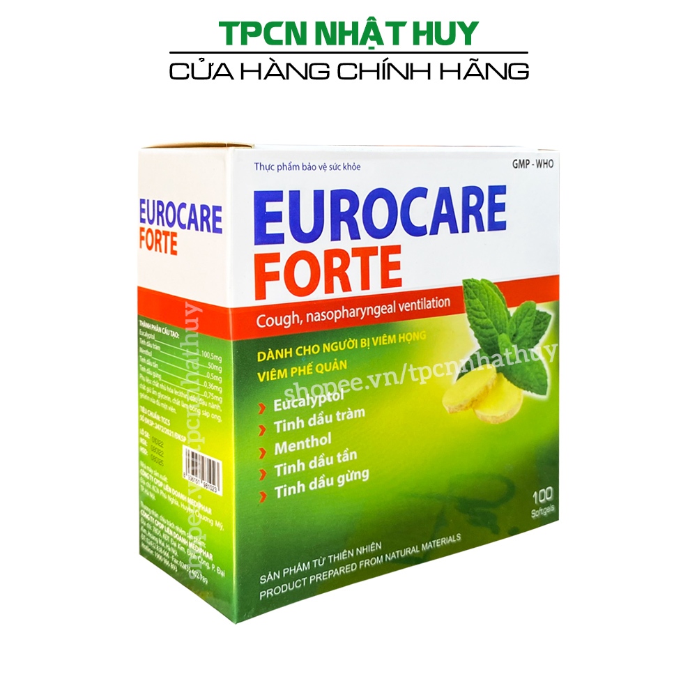 Viên uống EUROCARE FORTE tinh dầu thảo dược hỗ trợ giảm ho, đờm - 100 viên