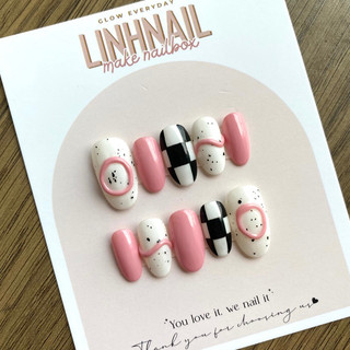 L011 Nailbox thiết kế Blackpink gel nổi màu hồng trắng vẽ gel nổi