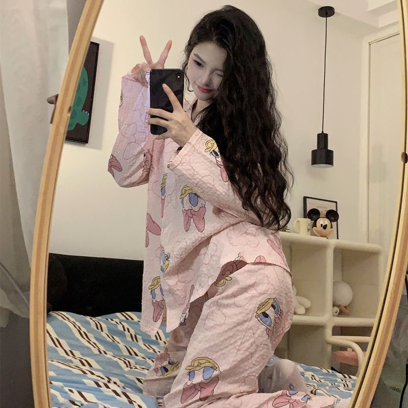 Bộ ngủ pyjama dài tay vịt hồng cute mới nhất