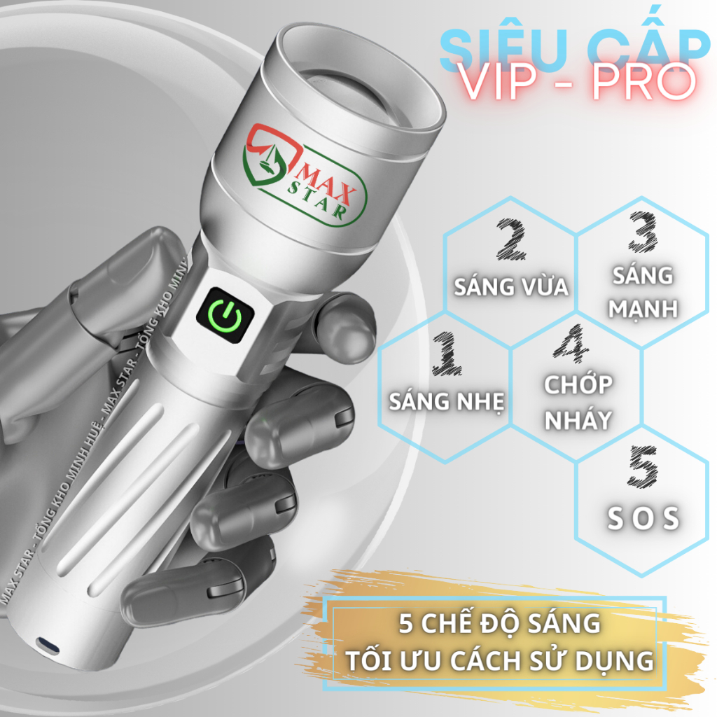 Đèn pin siêu sáng ZOOM xa gần MAX STAR MS42 công suất 30W soi xa 700m dung lượng pin 4000mAh