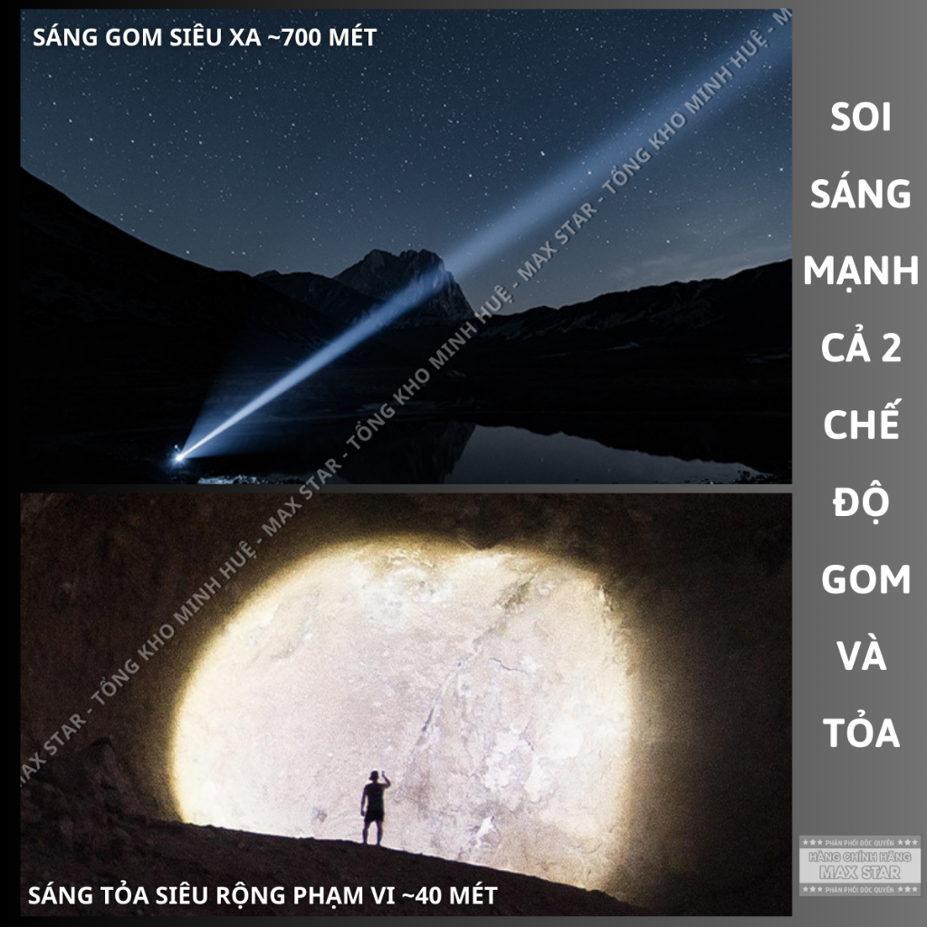 Đèn pin siêu sáng ZOOM xa gần MAX STAR MS42 công suất 30W soi xa 700m dung lượng pin 4000mAh