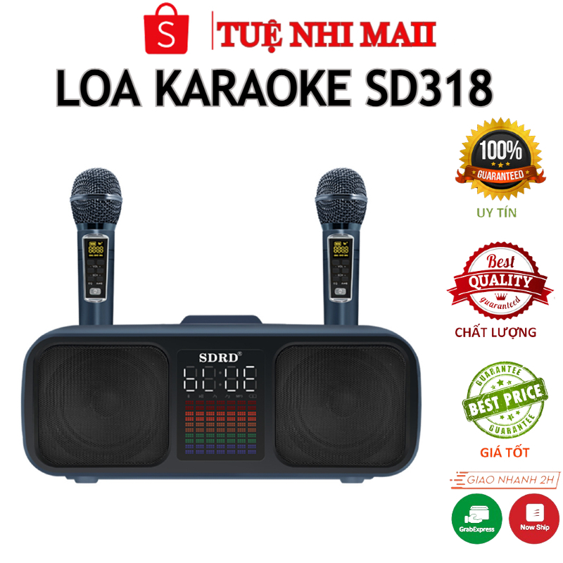 Loa Karaoke Bluetooth SD318 Âm Thanh Sống Động Phiên Bản Cao Cấp. Tặng Kèm 2 Micro Không Dây Có Màn Hình LCD