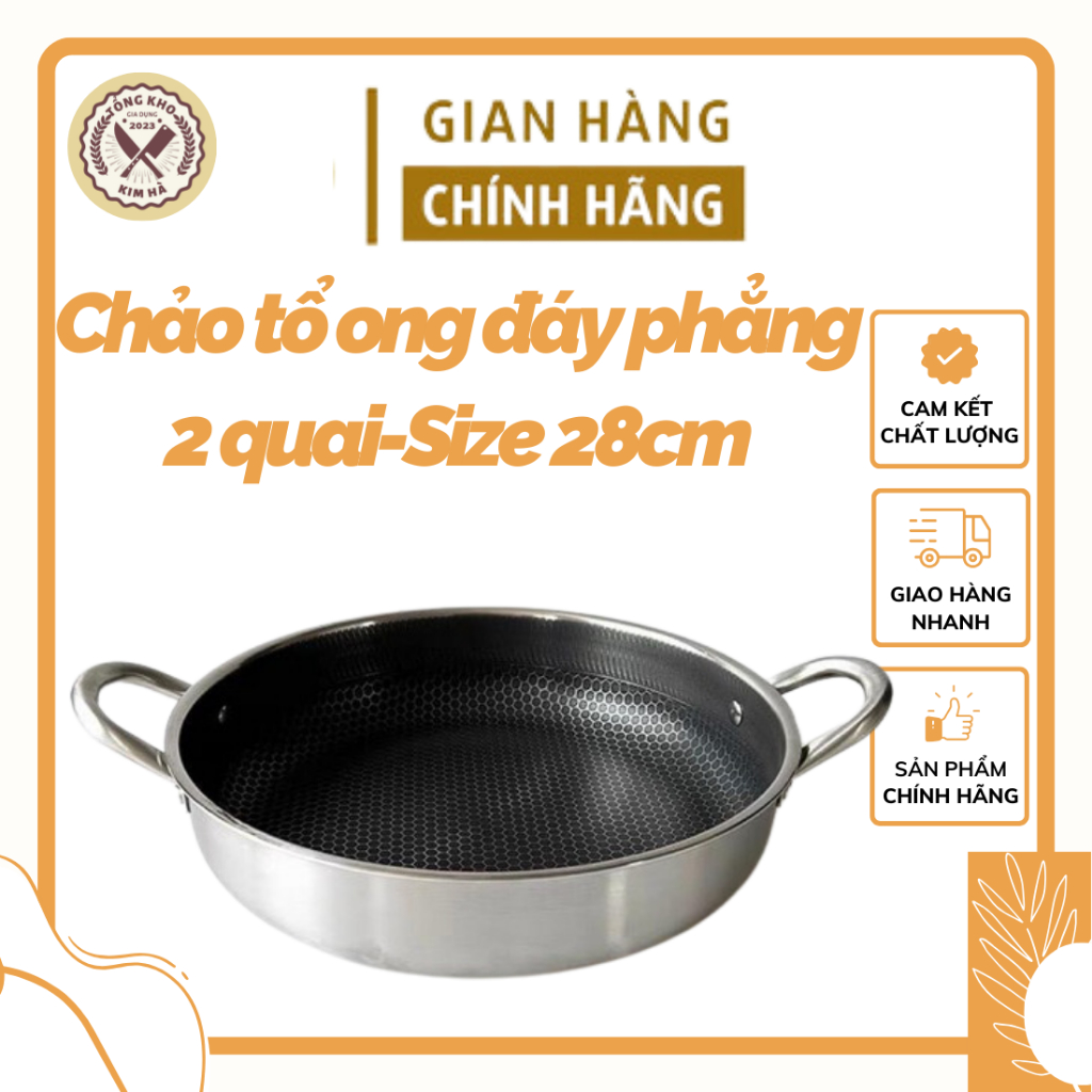 CHẢO TỔ ONG ĐÁY PHẲNG 2 QUAI MẪU MỚI - SIZE 28CM TIỆN LỢI DÙNG CHO MỌI LOẠI BẾP