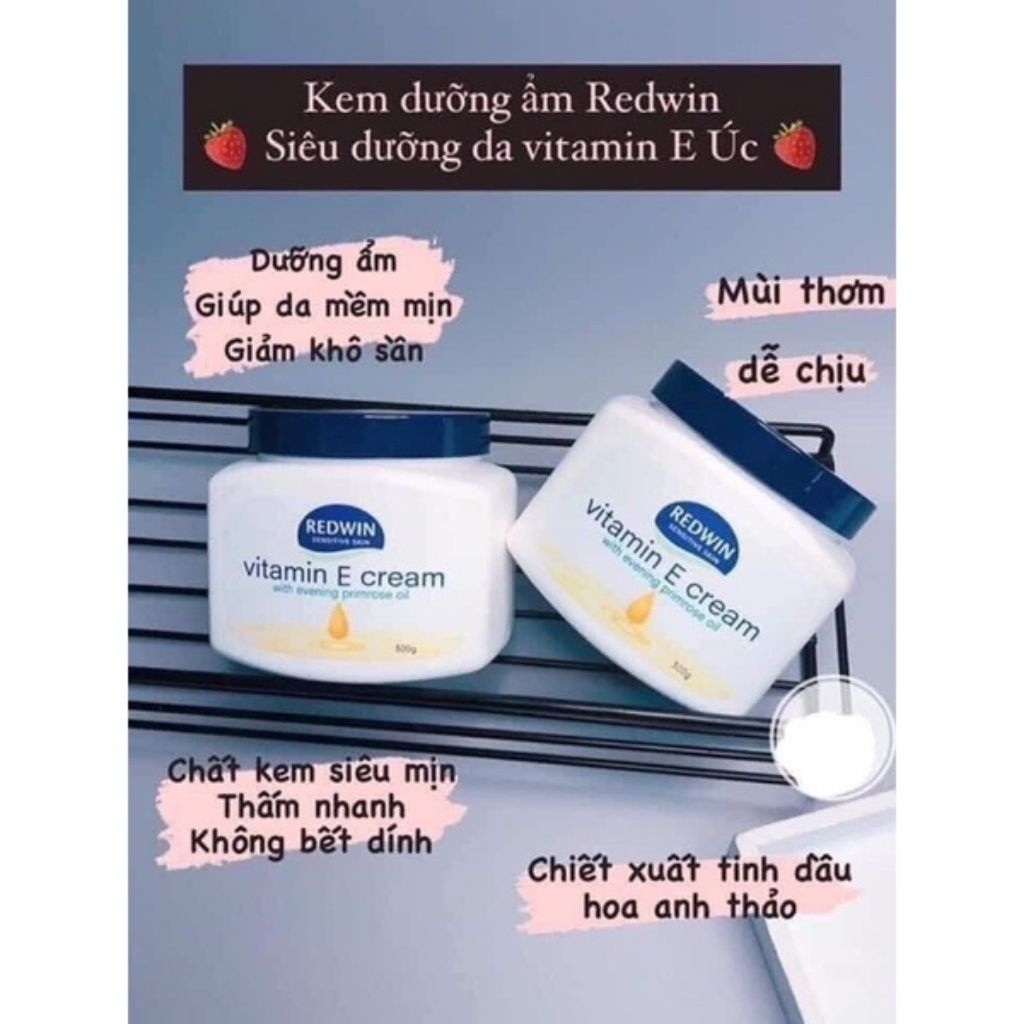 Kem Dưỡng Ẩm Vitamin e Úc , kem dưỡng ẩm vitamin e cream Redwin dưỡng trắng mịn da 300g