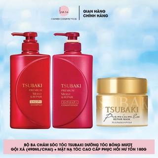 Bộ Ba Chăm Sóc Tóc TSUBAKI Dưỡng Tóc Bóng Mượt Gội Xả (490ml/chai) và Mặt Nạ Tóc Cao Cấp Phục Hồi Hư Tổn 180g
