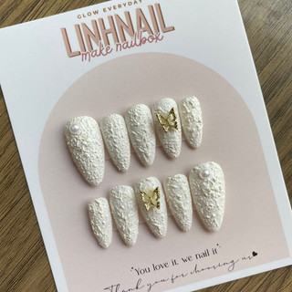 L018 Nailbox thiết kế cô dâu màu trắng gel xi măng đính charm bướm