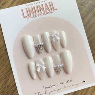 L034  Nail Box móng úp thiết kế thủ công mắt mèo kẻ dạ đính nơ linhnail