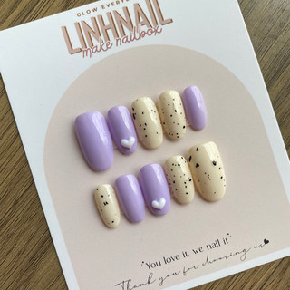 L017 Nailbox thiết kế màu tím pastel đính trái tim trắng