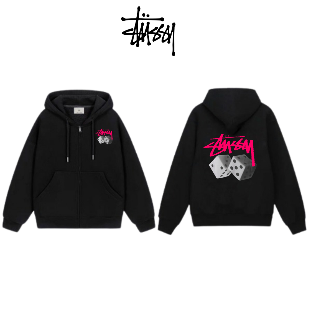 Áo hoodie zip STUSSY khóa kéo nỉ bông siêu dày form rộng ,áo khoác zip stussy nam nữ tag mác đầy đủ latizia.vn