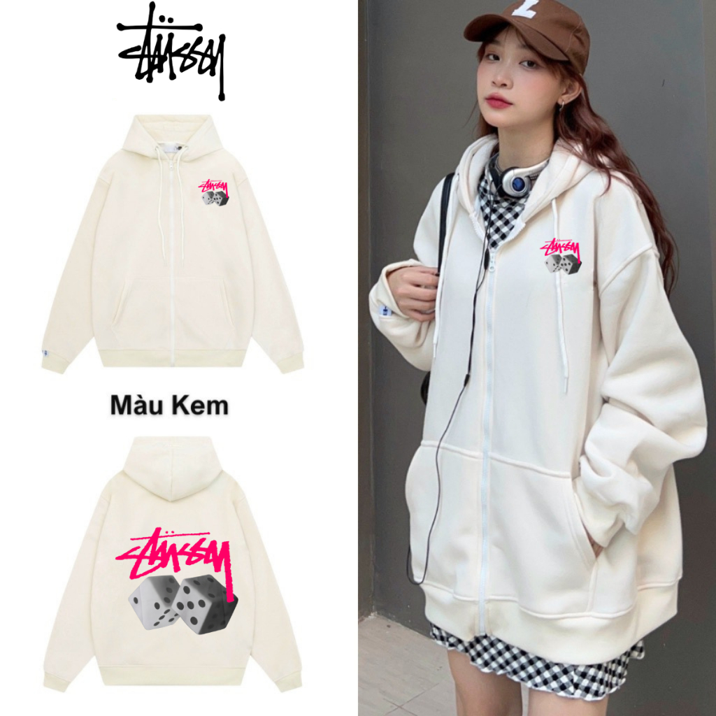 Áo hoodie zip STUSSY khóa kéo nỉ bông siêu dày form rộng ,áo khoác zip stussy nam nữ tag mác đầy đủ latizia.vn