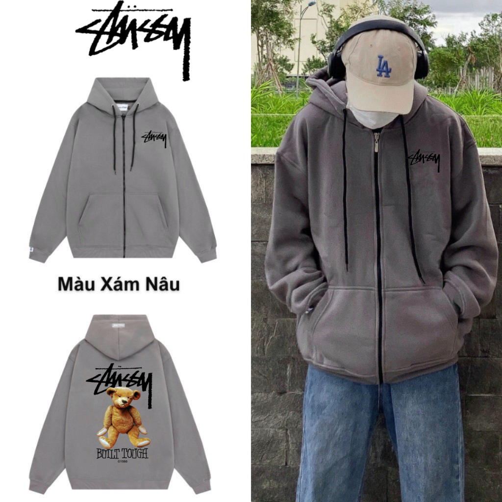 Áo hoodie zip STUSSY khóa kéo nỉ bông siêu dày form rộng ,áo khoác zip stussy nam nữ tag mác đầy đủ latizia.vn