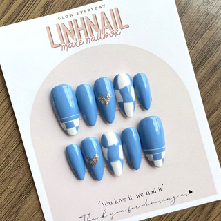L020 Nailbox thiết kế màu xanh kẻ caro