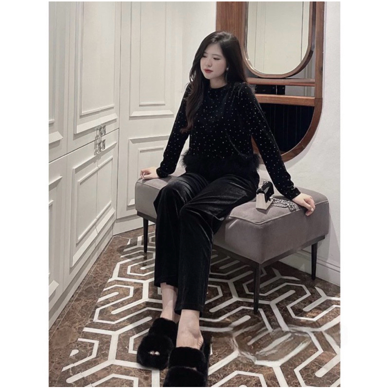 Áo Nhung Gấu Lông Bling