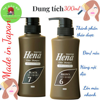 [Made in Japan, lọ to 300ml, có feedback]; đen, nâu DẦU GỘI NHUỘM TÓC màu hạt dẻ Hena 300ml