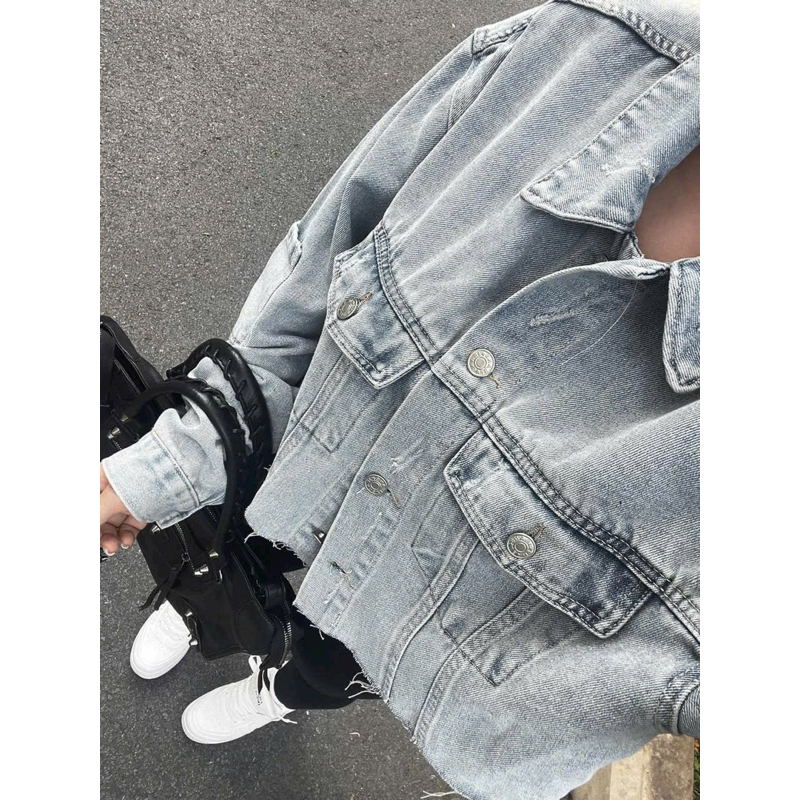 Khoác bò nữ jeasn crop thời trang cắt gấu hot #08