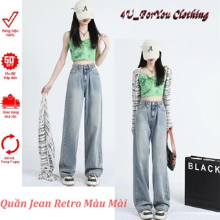 Quần Jean Nữ Ống Suông Rộng Lưng Cao, Màu Retro 4U-JW01