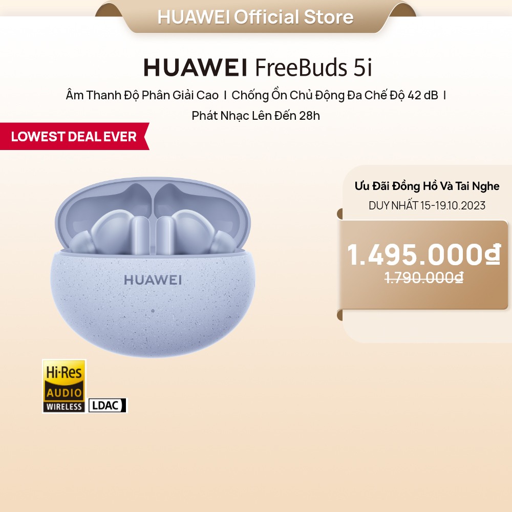 Tai Nghe Không Dây Huawei FreeBuds 5i | Phân giải cao | Chống ồn chủ động đa chế độ 42dB