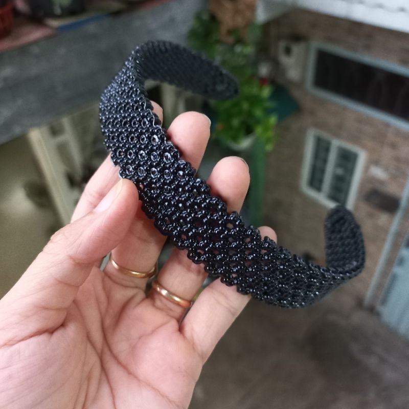 Bờm cài tóc hoa mai lưới đen bóng