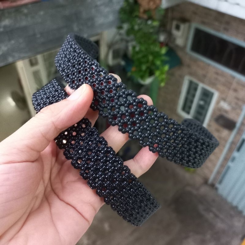 Bờm cài tóc hoa mai lưới đen bóng