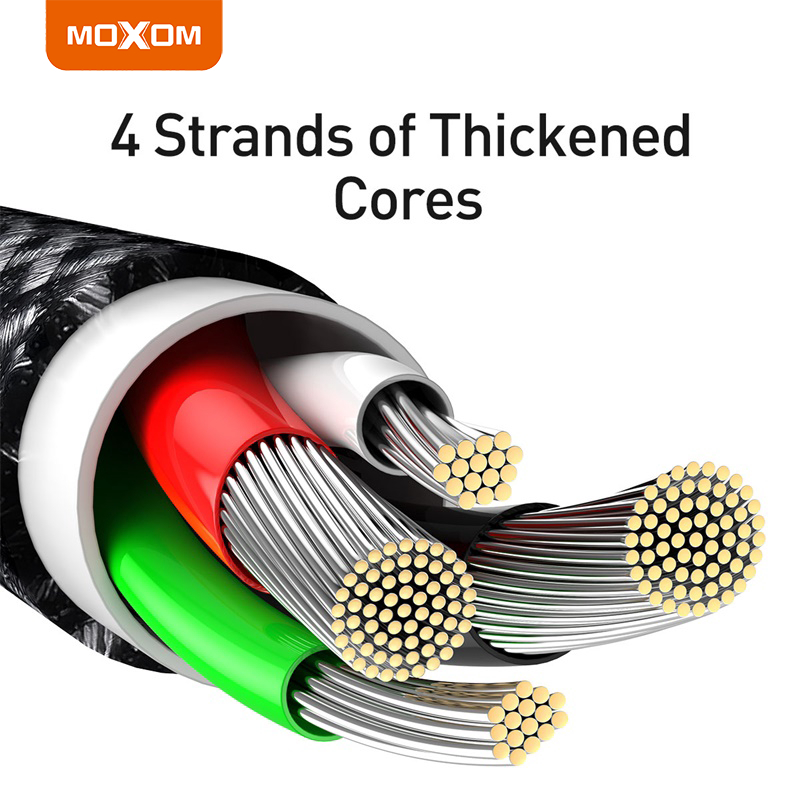 Dây sạc nhanh 3A chuyên dùng cho 7 8 plus x xs max 11 12 13 14 pro max siêu bền MOXOM CB87